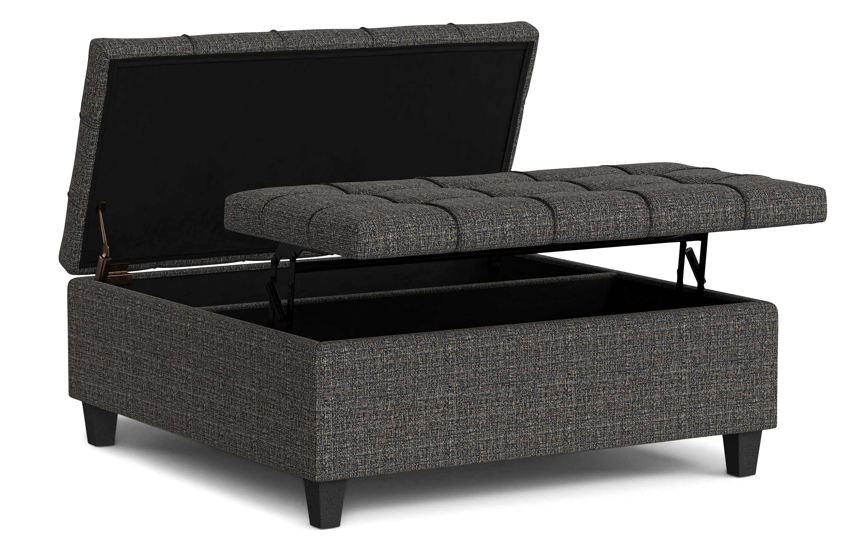 Harrison Large Square Coffee Table Storage Ottoman in Tweed Style Fabric