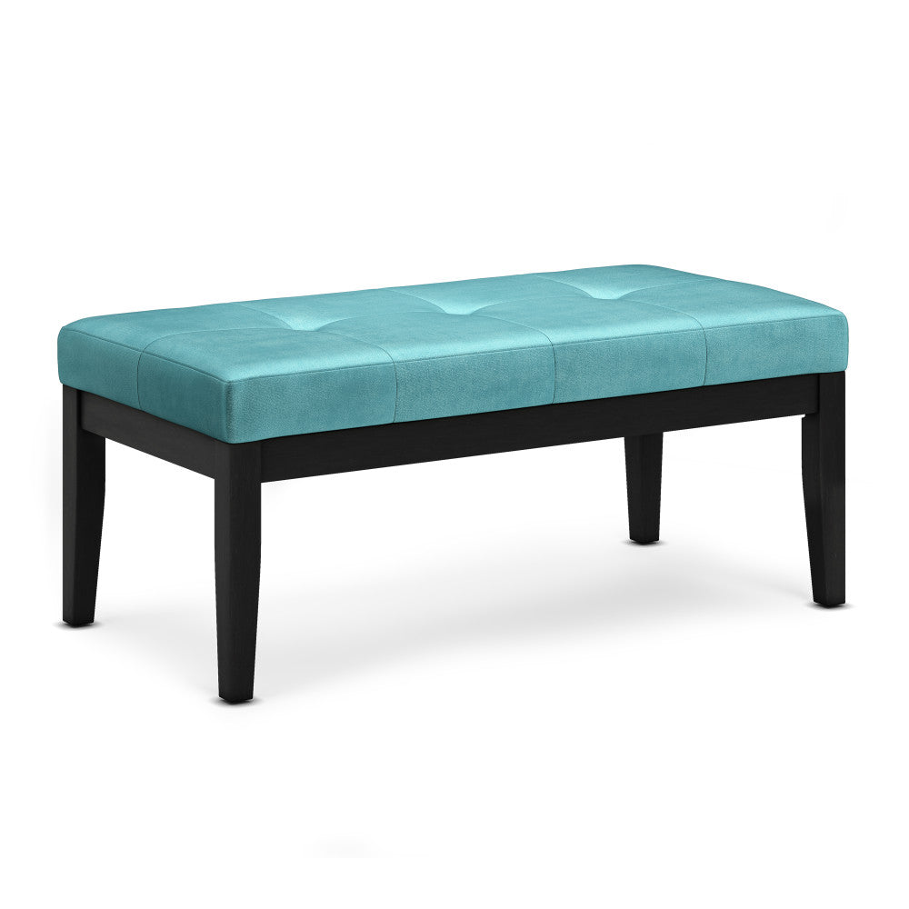 Lacey Ottoman Bench in Velvet Fabric - Aqua Velvet Fabric