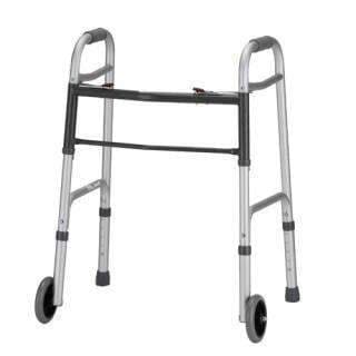 Nova Medical 2-Button Folding Walker with 5" Wheels - Small Adult